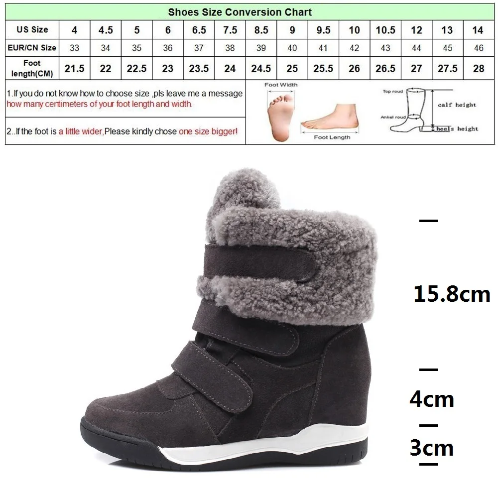 

DRFARGO New Cow Suede Winter Ankle Boots Women Fashion Casual Shoes Woman inside increased Wedged Shoes Sheepfur Top size 34-40