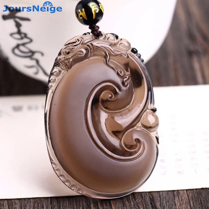 Ожерелье с натуральным обсидиановым камнем ледяного цвета кулон драконом для