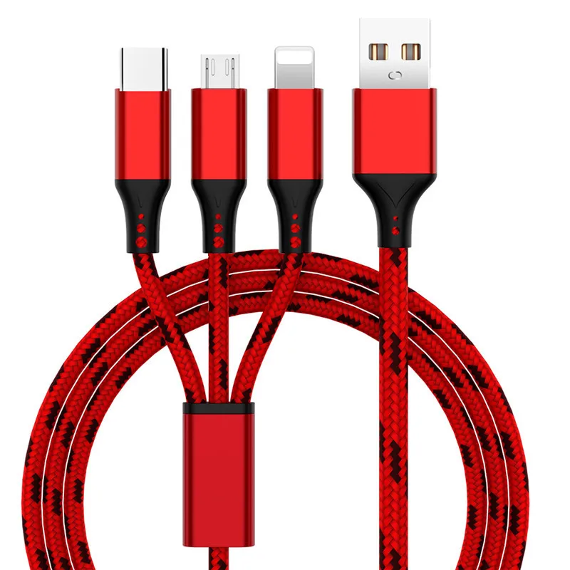 3 в 1 зарядный кабель для iPhone X Max XR 8 7 6 6s Plus 3A Micro usb type C для samsung S9 S8 huawei Xiaomi 3 в 1 Кабели для зарядки
