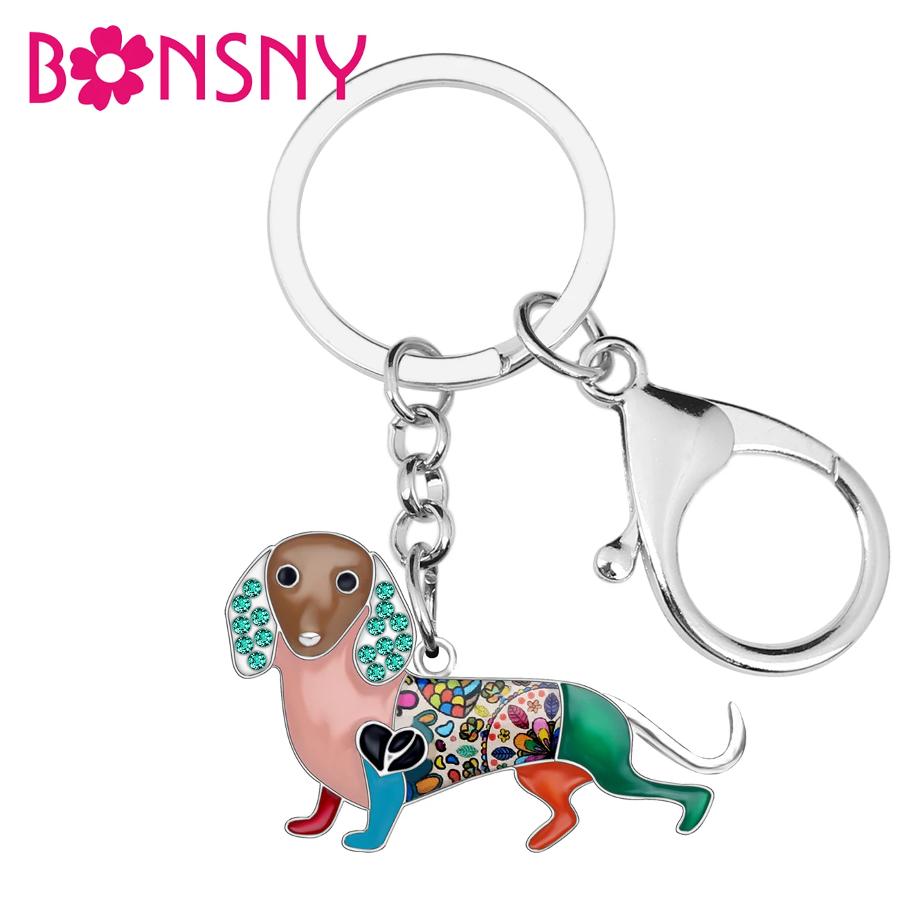 Bonsny эмалированные стразы в форме таксы цепочки для ключей собак держатель модные
