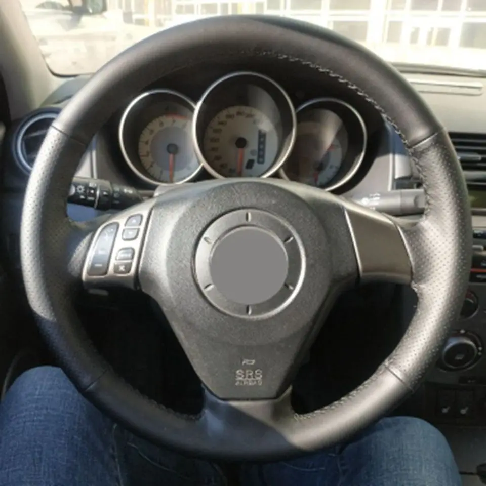 Черная искусственная кожа ручная сшитая крышка рулевого колеса автомобиля для старая Mazda 3 Mazda 5 Mazda 6