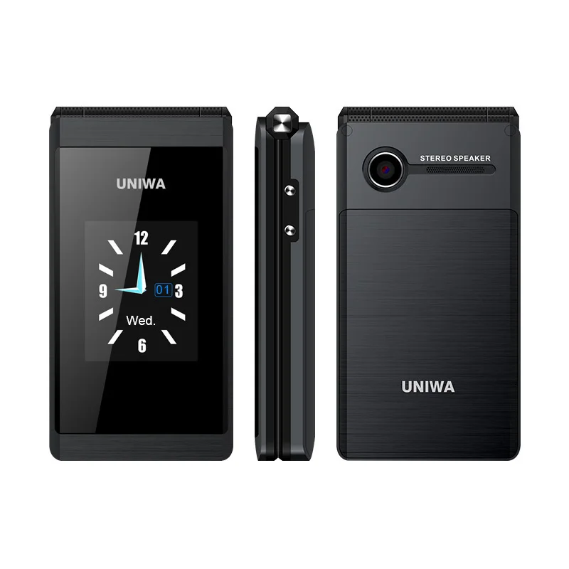 Black UNIWA X28 флип сотовый телефон 2,8 дюймов русская клавиатура двойной дисплей телефоны Bluetooth FM Мобильный телефон с двумя sim-картами кнопочный телефон - Цвет: Black