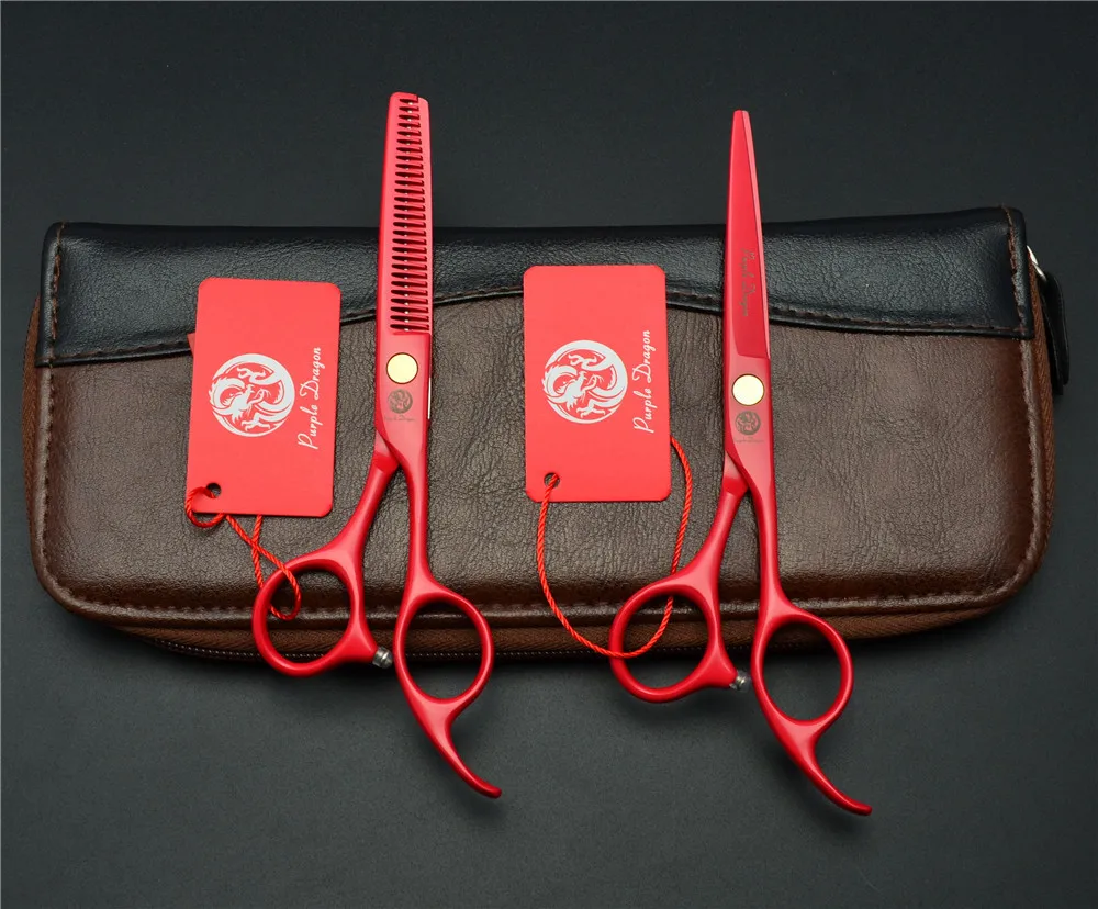 2Pcs 5.5 Inch 16cm Red Professional Human Hair Scissors Hairdressing Cutting Shears + Thinning Styling Tools Z1023 | Красота и