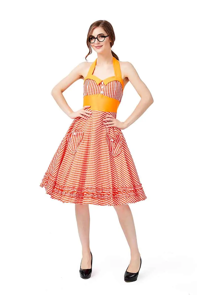 

4 Colors Orange Plaid Sling Dress Oktoberfest Cosplay Fancy Dress German Bavaria Munich Beer Maid Costume For Women Summer Dress