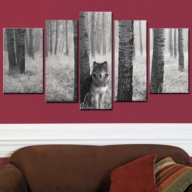 5 панелей настенная живопись волчьи глаза в дикой природе принты на холсте