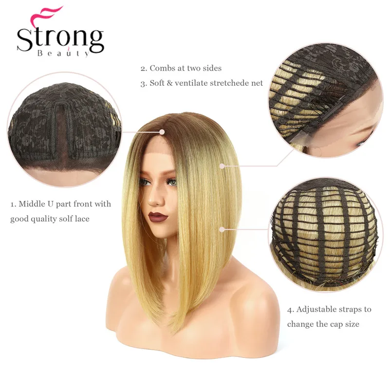 StrongBeauty кружевной передний парик Yaki прямой стрижка Боба термостойкий/средней