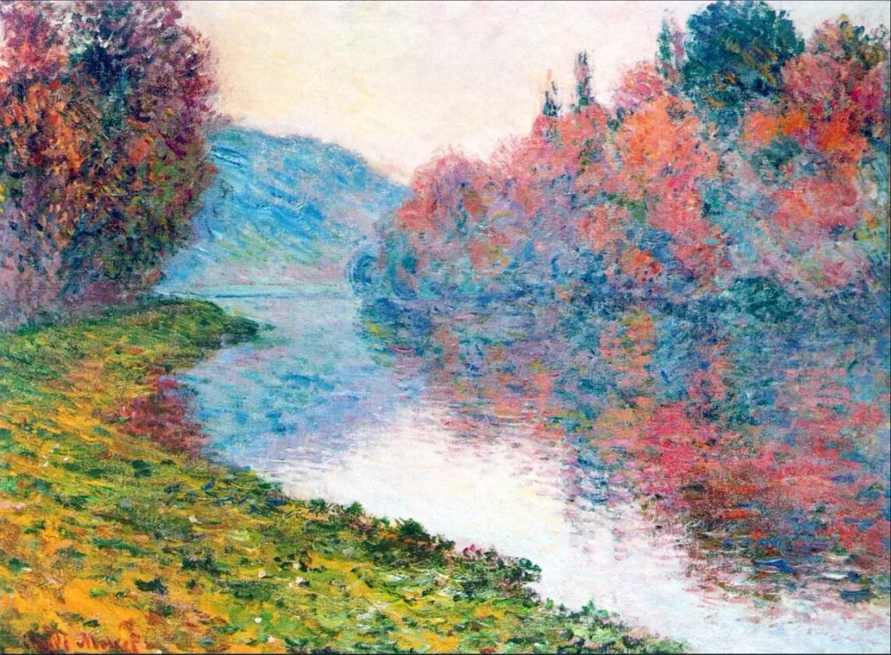 

High quality Oil painting Canvas Reproductions Banks of the Seine at Jenfosse - Clear Weather (1884)By Claude Monet hand painted