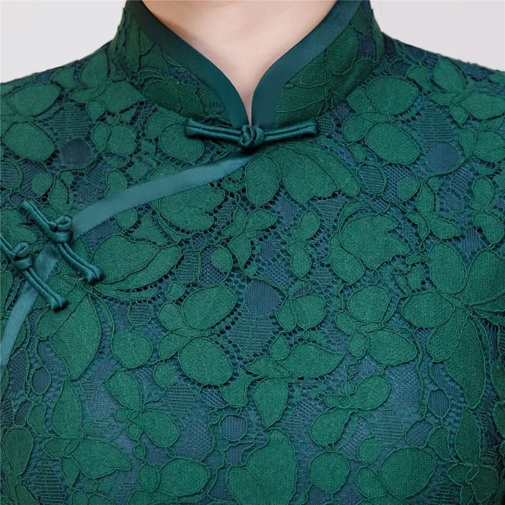 Шанхай история 3/4 рукав китайский традиционный Топ кружево Cheongsam рубашка Qipao Топ кружево китайская блузка для женщин