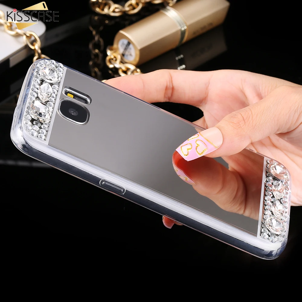 Блестящий Алмазный чехол KISSCASE для Samsung J5 2016 J3 J7 зеркальный телефона акриловые