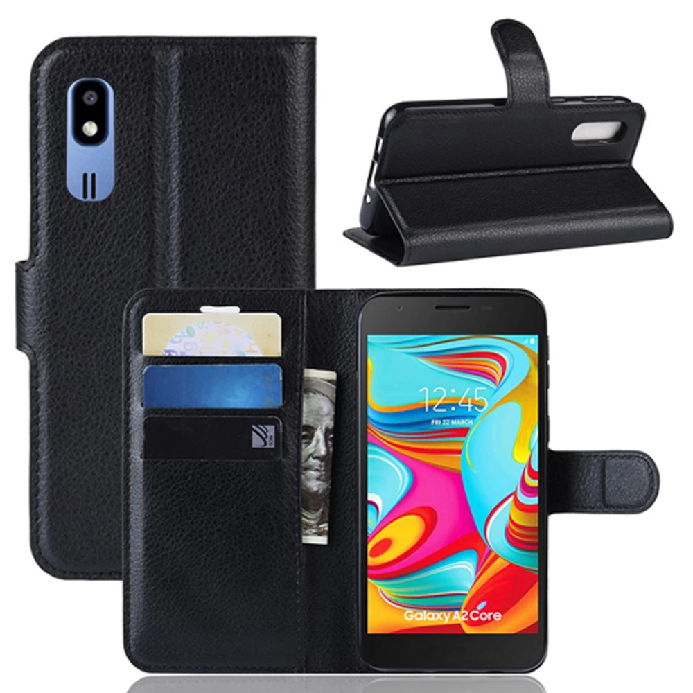 Кожаный флип чехол для Samsung Galaxy A2 Core Fundas кошелек с подставкой и отделением