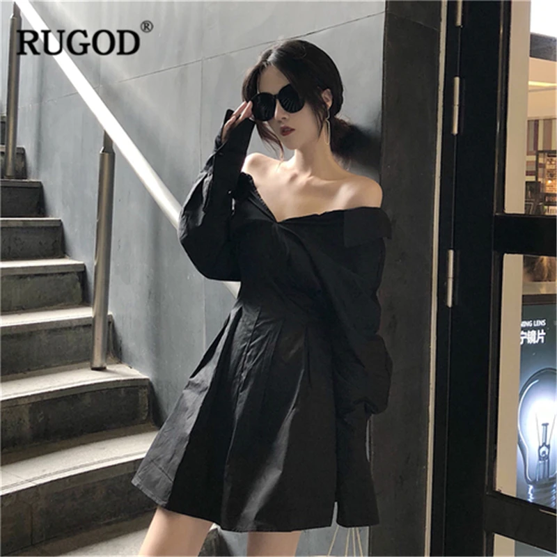 Платье туника RUGOD однотонное сексуальное платье с треугольным вырезом и отложным