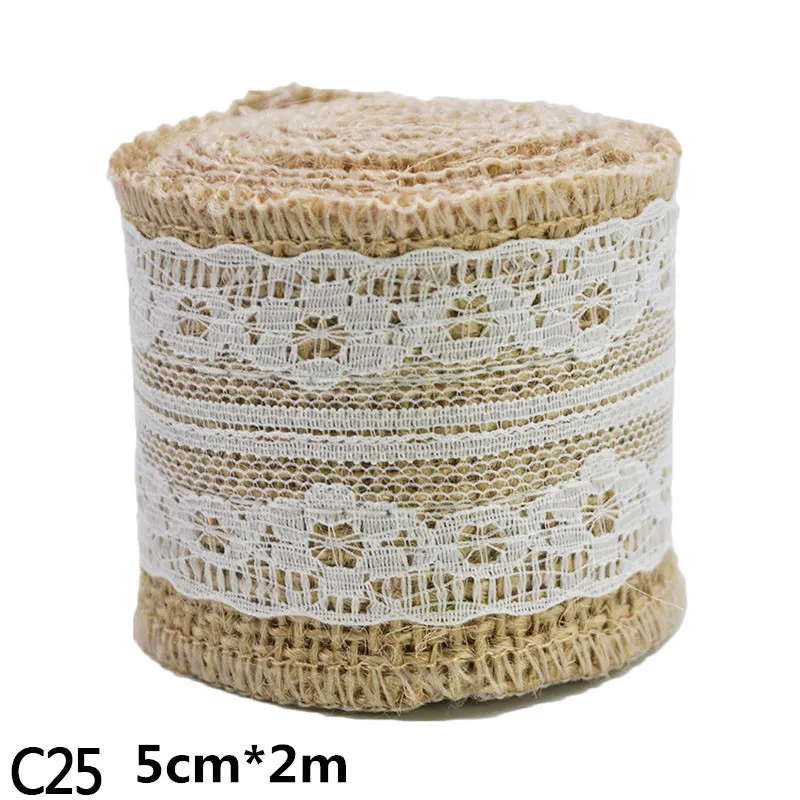 C25 2M 5cm Burlap Rolls Hessian Jute Lace Ribbons Vintage Rustic Wedding Ornaments DIY Craft Supplies Birthday Gift Box Package Rope - Цвет: C25