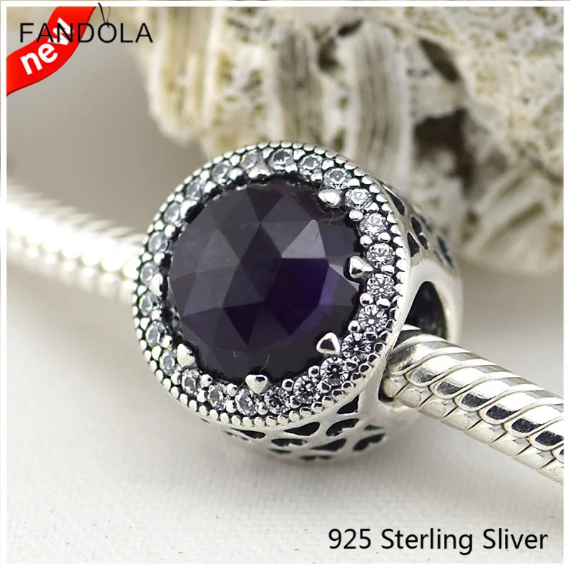 925 Sterling Silver Radiant Hearts Charm Royal Purple Crystal Clear CZ Fits Women Bracelets Jewelry | Украшения и аксессуары