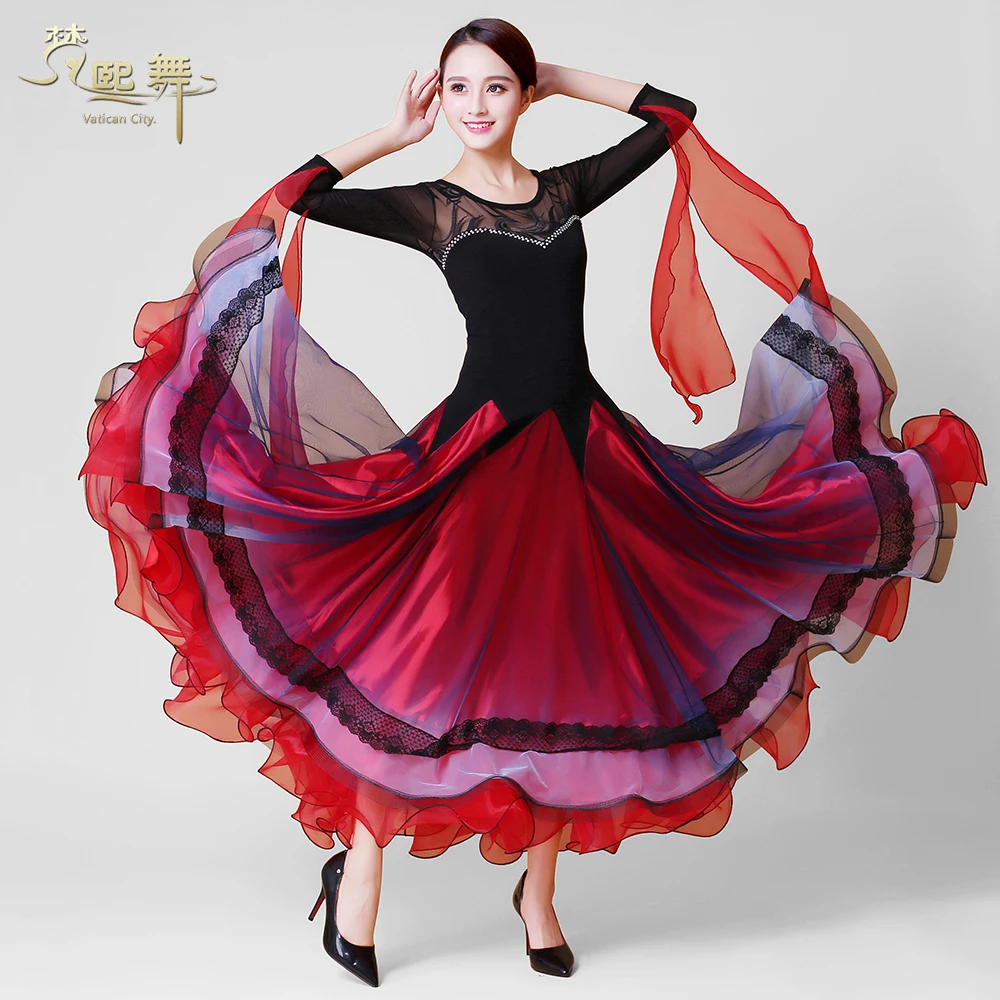 

Lady Customized Dancing Dress Girls Ballroom Dance Dress Lady Dancing Competition Suit Women Tango Flamenco Waltz Customes D0371