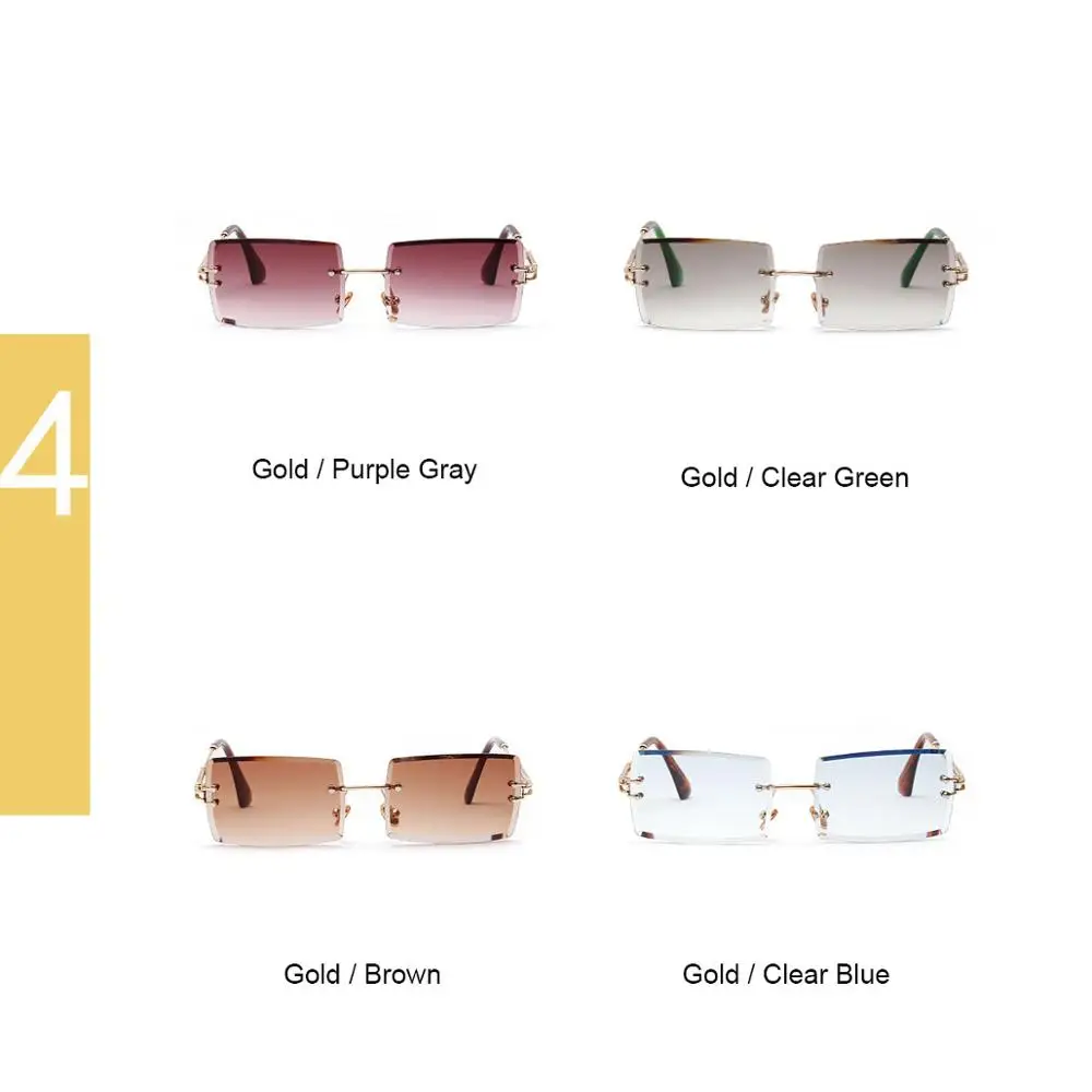 

2019 New Fashion Square Rimless Sunglasses Women Vintage Brand Designer Lady Crystal Cutting Lens Sun Glasses For Female UV400