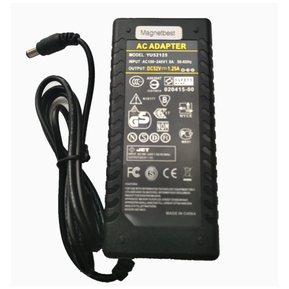 52V 1.25A AC DC адаптер зарядное устройство для POE переключатель 52V 1.25A переключатель питания DC 5,5*2,5/2,1 мм