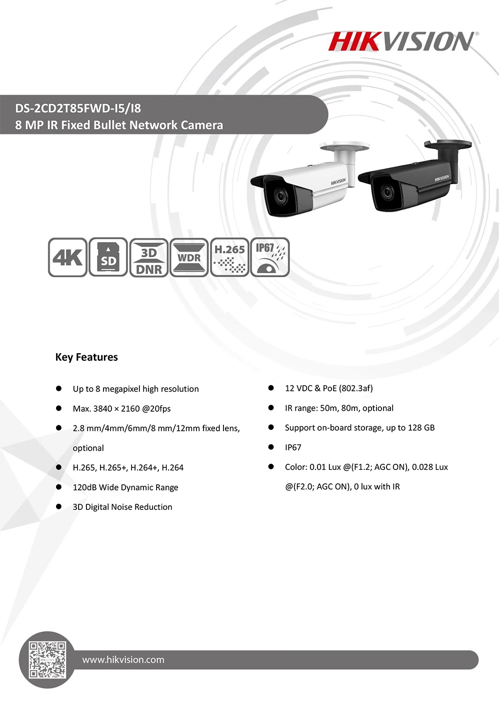 Hikvision оригинальная DS-2CD2T85FWD-I8 Bullect камера 8MP POE камера безопасности с 80 м ИК Диапазон обновления версии DS-2CD2T85FWD-I5