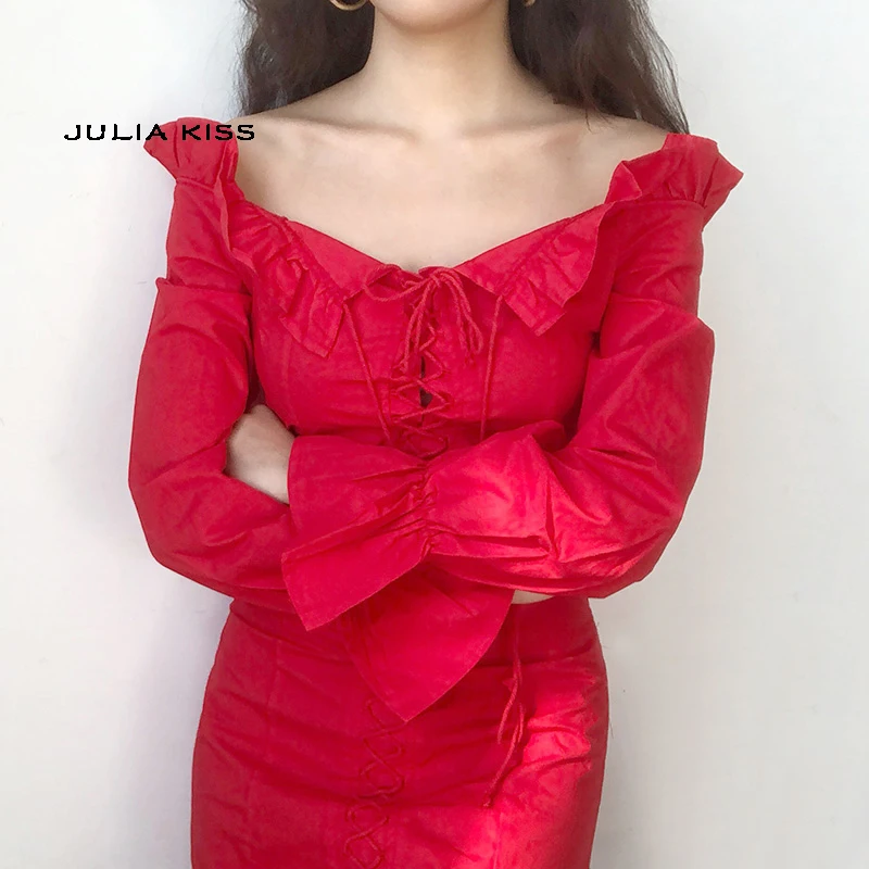 Женское винтажное платье на шнуровке с оборкой | Женская одежда