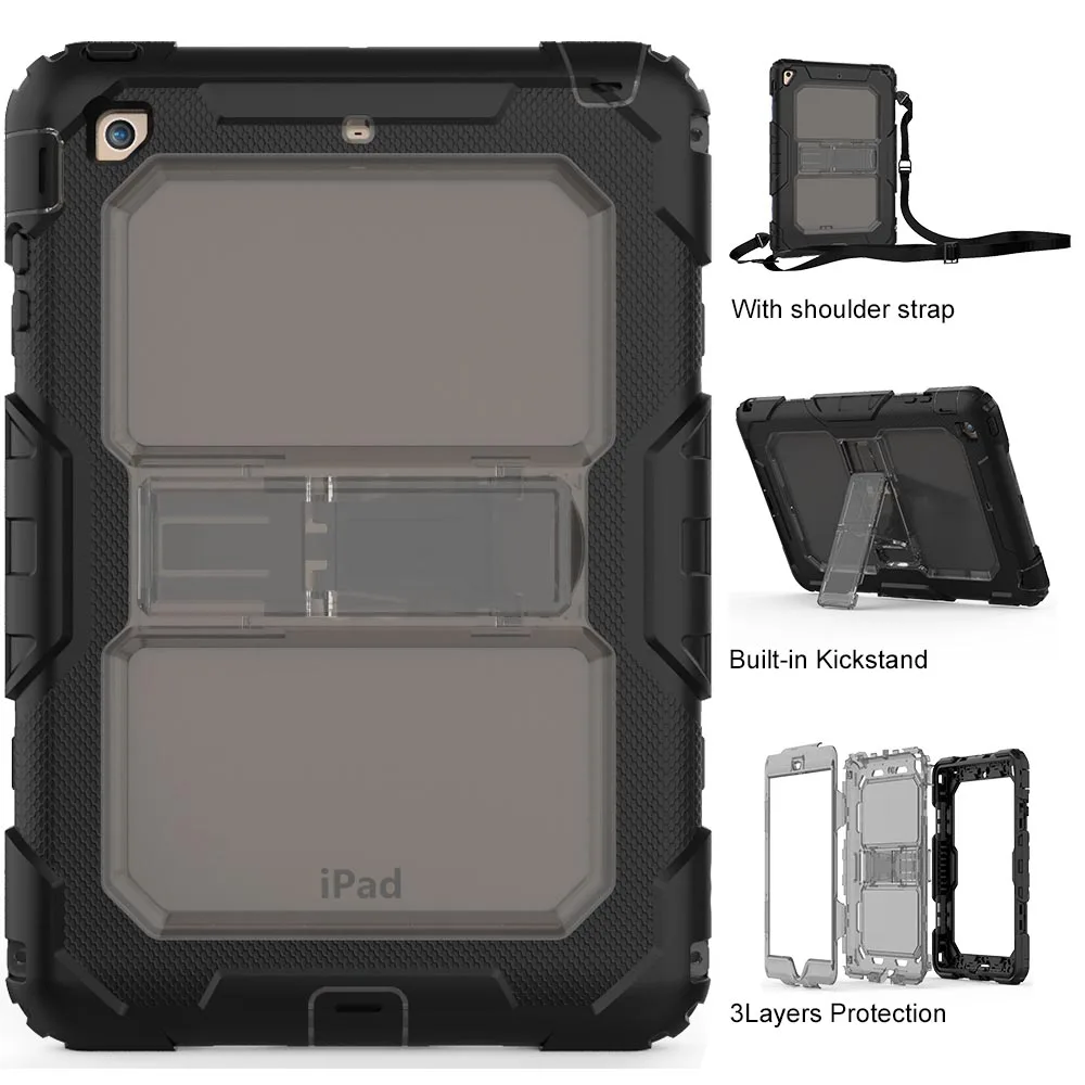 grey Для iPad Mini чехол для тяжелых детей PC прочный, гибридный, ударопрочный чехол-подставка для Apple iPad Mini 1 2 3 чехол s плечевой ремень - Цвет: grey
