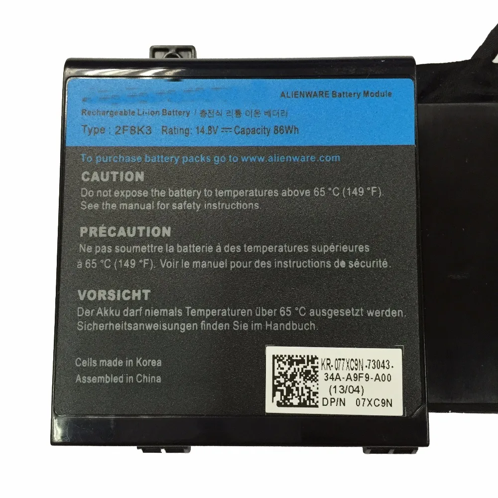 14 8 V 86WH новый оригинальный 2F8K3 ноутбук Батарея для DELL Alienware 17 18 18x M17X R5 M18X R3 02F8K3 |