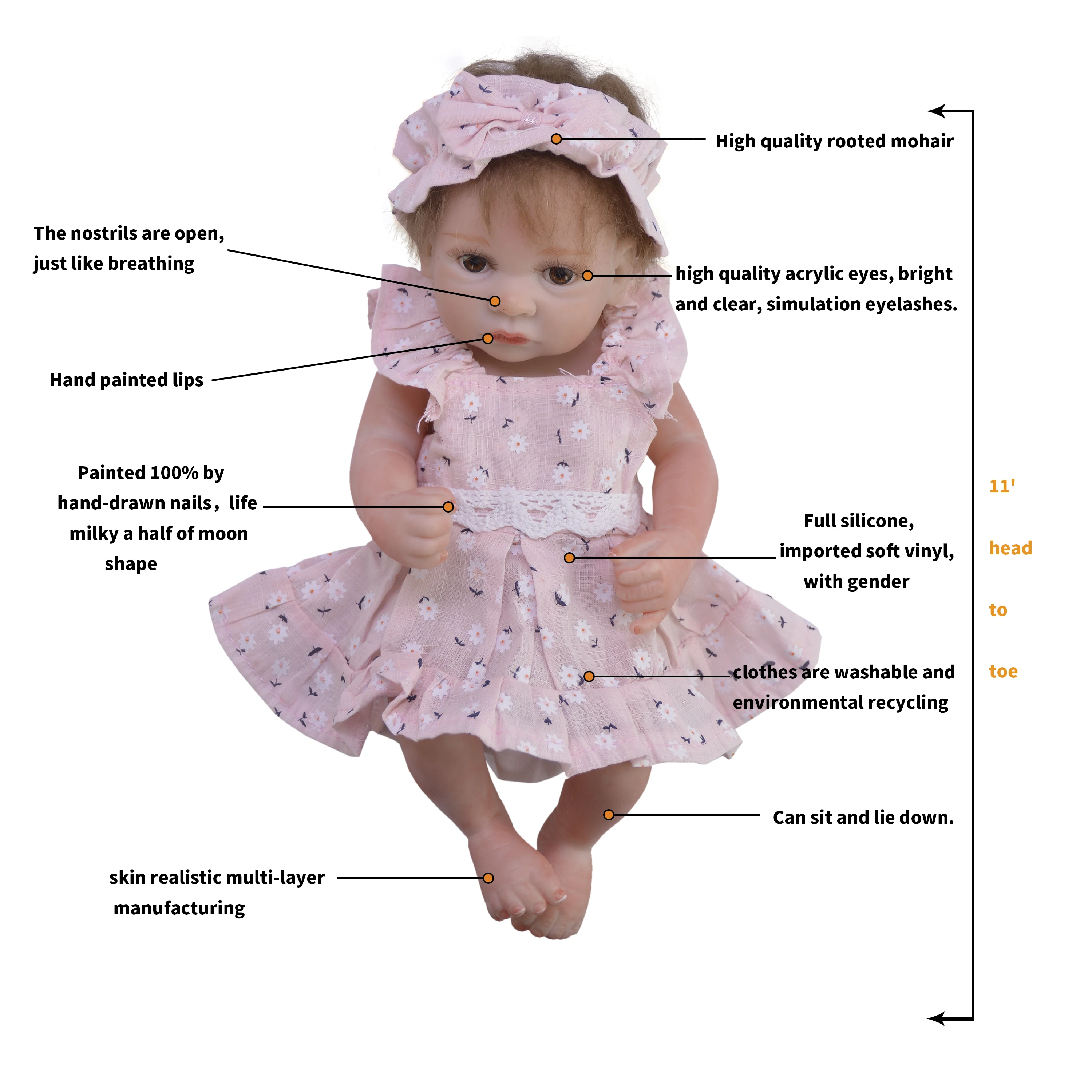 Миниатюрная Кукла реборн KEIUMI 11 дюймов полностью силиконовые виниловые куклы для