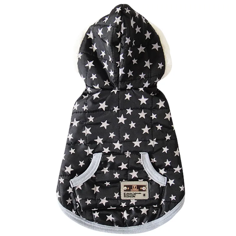 Black Quality Fashion Hooded Pet Coat Jacket Style Dogs Winter Coat With Star Pattern Dogs Clothing Warm Coat For Pet Dog Cat