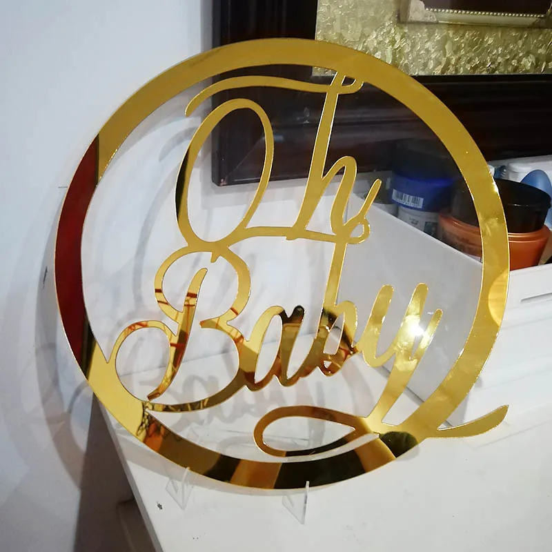 На заказ OH BABY Babyshower, именной знак, персонализированное зеркало, золотая акриловая рамка, детское имя для детского душа, вечерние украшения, вешалка для комнаты