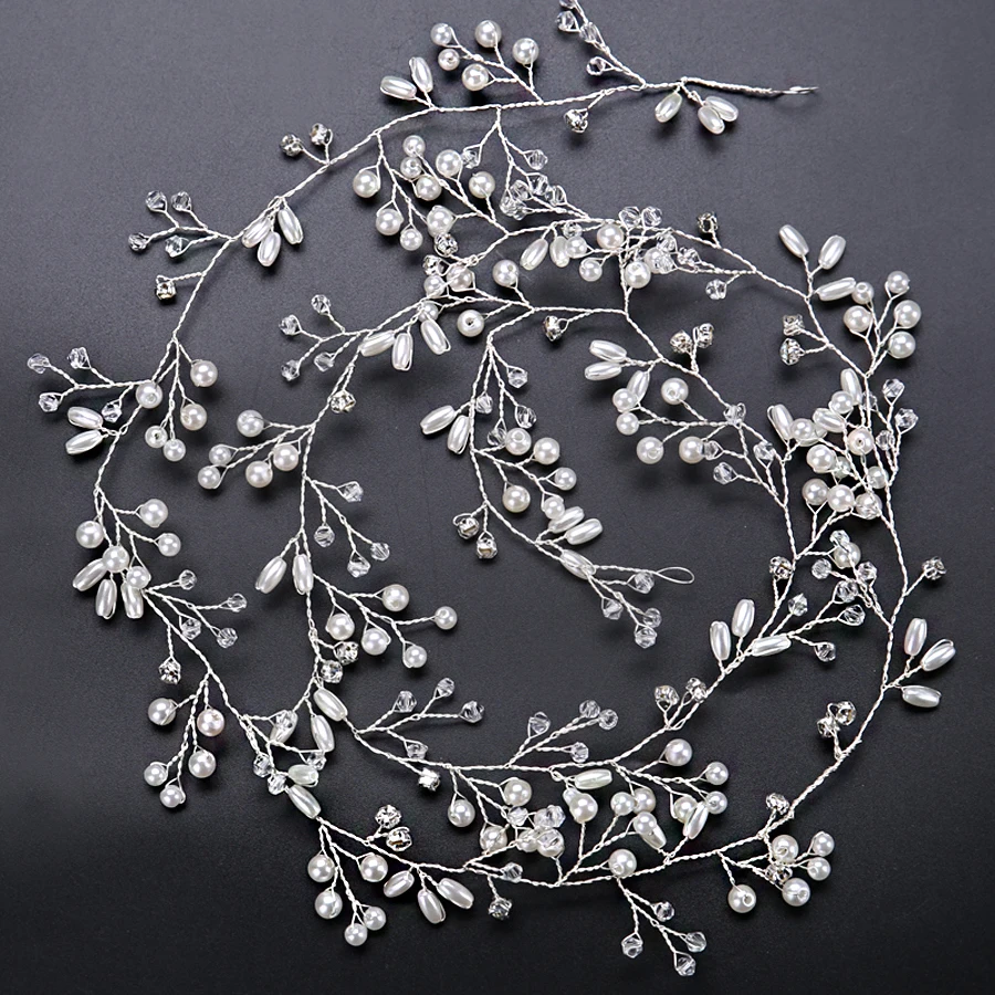 Хит продаж свадебные повязки на голову с жемчугом 150 см и кристаллами модные