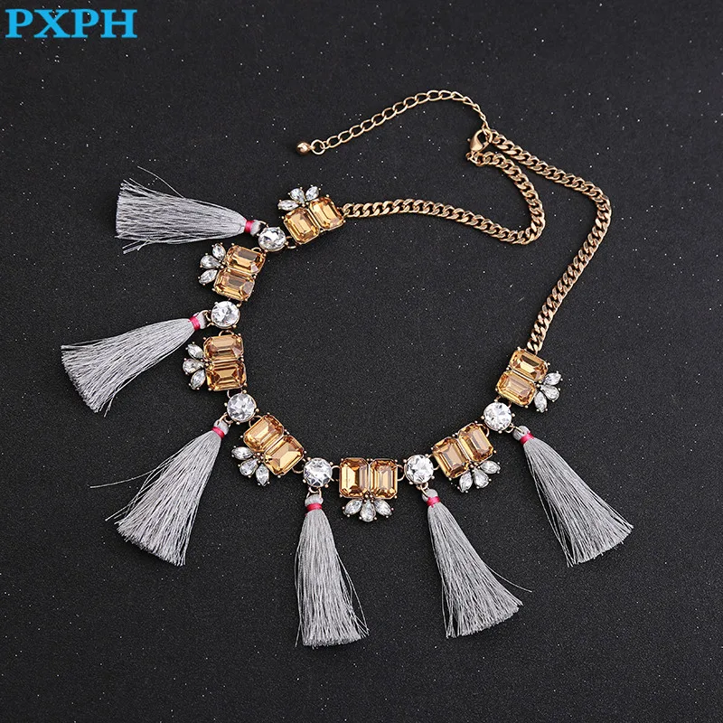 2 Color Fashion Hyperbole Bohemia Synthetic Gem Flower Tassel Chokers New Bib Statement Necklace For Women N986 | Украшения и