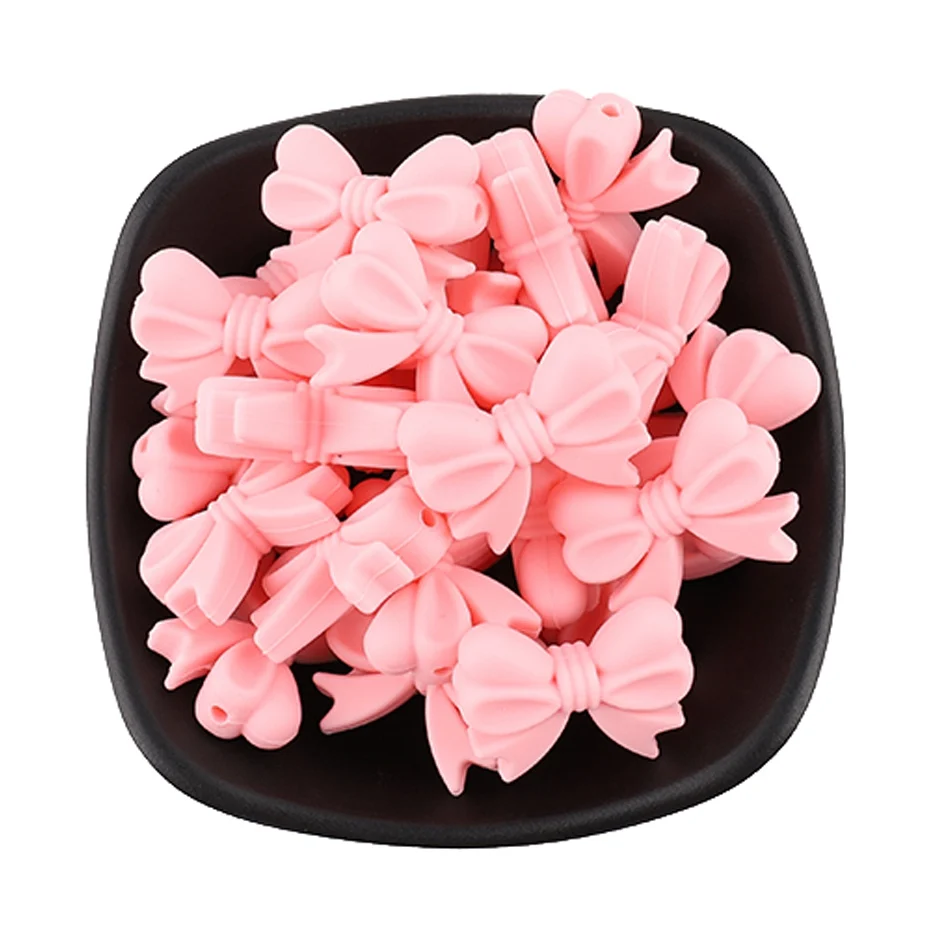 Candy Pink Bow CHEWELRY 10 шт. детский силиконовый Прорезыватель для зубов из пищевого силикона, мини Силиконовый бант, маленький Прорезыватель для зубов из пищевого силикона, отверстия DIY Beads 2 см без БФА, силиконовый бисер - Цвет: Candy Pink Bow