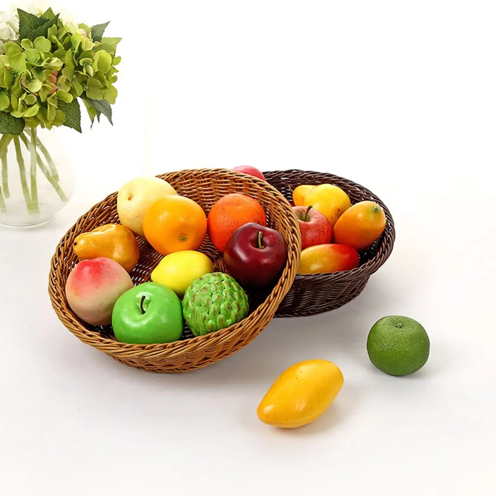 A2525 Hand-woven Storage Basket Round Vegetable And Fruit Rattan Plastic Home Drain Drying Groceries Organizer | Дом и сад
