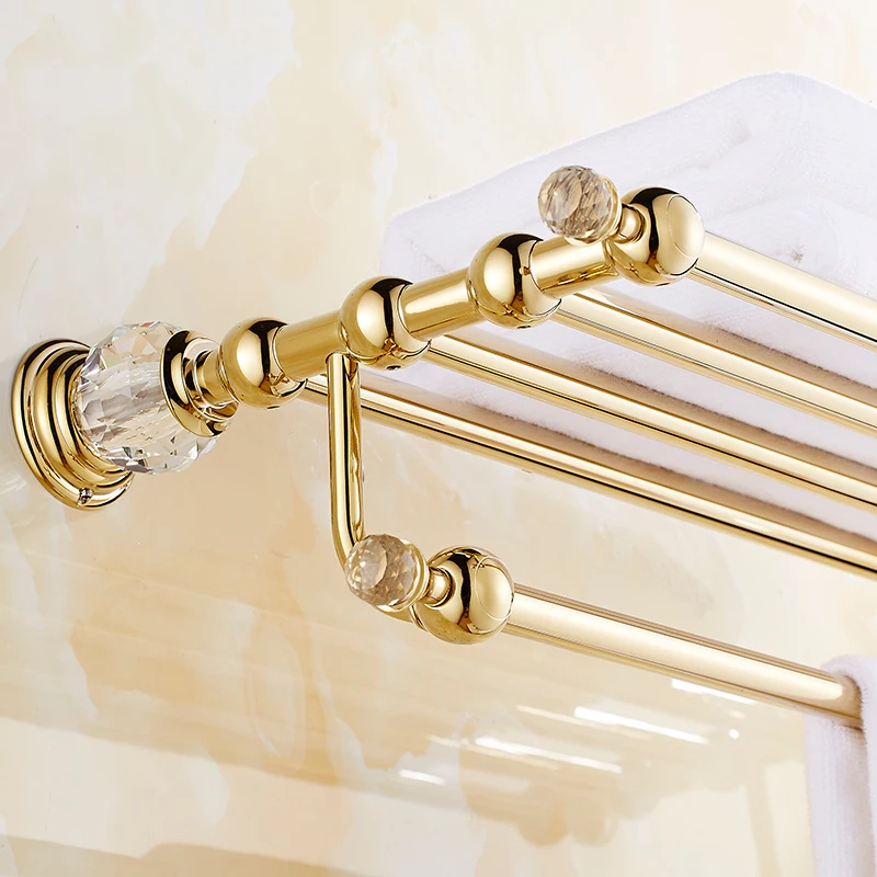 High Quality Brass and Crystal Bathroom Towel Rack Gold Holder Hotel Home Storage Rail Shelf | Обустройство дома