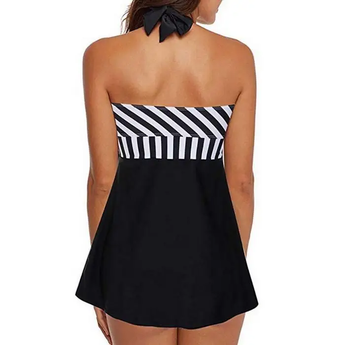 Women Halter Sleeveless Striped Backless Two-piece No Swimsuit Summer Short Yes Swimming Wear Regular Loose | Спорт и развлечения