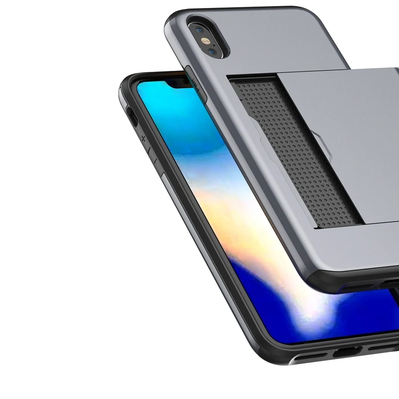 Hybrid Slide Credit Card Holder Case for iPhone 6 6S 7 8 Plus TPU + Plastic Shockproof X Xs Max XR Anti Knock Cover | Мобильные