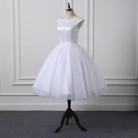 Короткие рукава-крылышки до колена с круглым вырезом простое бальное платье Свадебные платья атласное Тюлевое свадебное платье с естественной талией DQG469