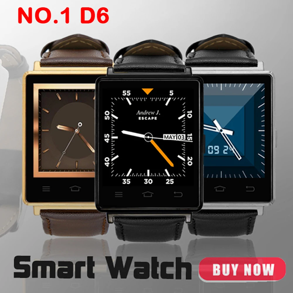 ГОРЯЧАЯ! № 1 D6 3 Г Smartwatch Телефон Android 5.1 MTK6580 Quad Core 1.3 ГГц ГБ RAM 8 ROM 1.63 дюймов Wi-Fi Bluetooth GPS