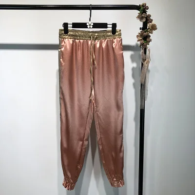 pants Осенняя мода женская уличная цветная контрастная атласная толстовка с капюшоном комплект и брюки костюмы повседневные женские топы комплекты из 2 предметов - Цвет: pants