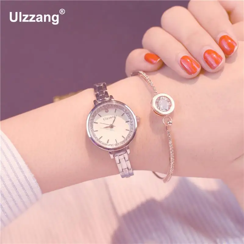 Модные женские часы роскошные с кристаллами золотого серебряного цвета