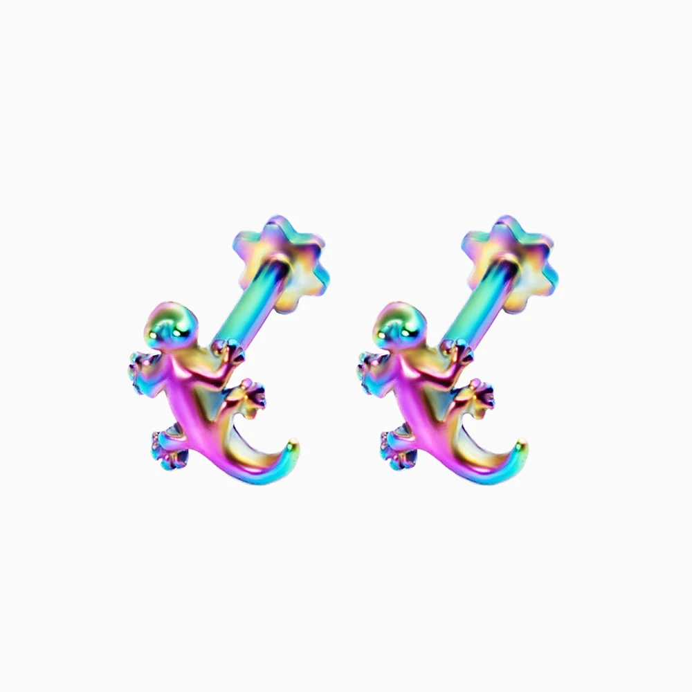 58Colorful Новое поступление золотой геккон квадратный кристалл Козелок Уха Пирсинг штекер из нержавеющей стали Daith серьги спиральный для хряща Лабрет шпильки для губ - Окраска металла: 58Colorful