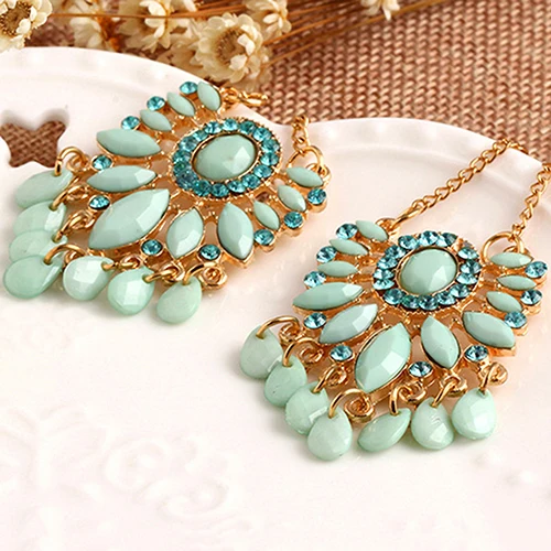 Bluelans Women's Boho Style Light Green Water Drop Turquoise Zircon Dangle Hook Earrings | Украшения и аксессуары