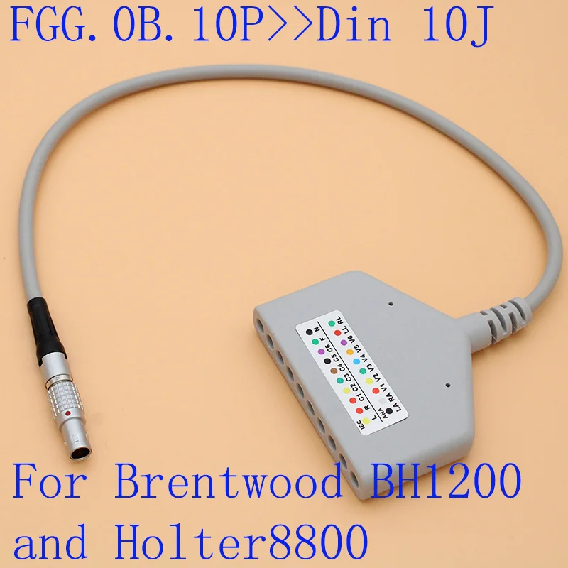 

Push-pull self-locking FGG.0B.10P to din 10 lead ECG EKG holter multi-link trunk cable for Brentwood BH1200/Holter 8800.