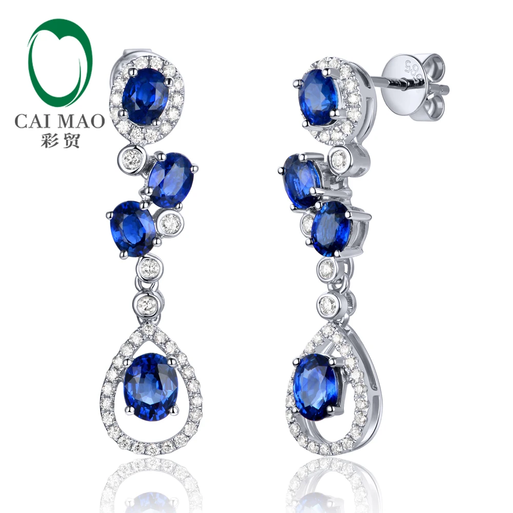 0.37ct бриллиант& 2.02ct Овальный Сапфир 14 K белое золото обручальные серьги-подвески