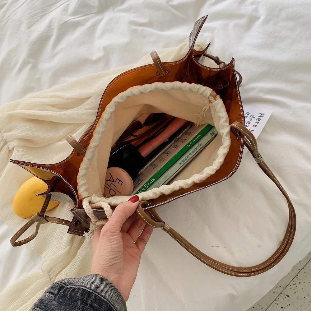 Прозрачные сумки через плечо из ПВХ для женщин лето 2019 большие пляжные женские