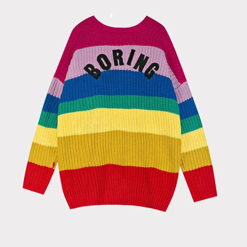 Женский кардиган оверсайз длинный вязаный Радужный в Корейском стиле теплая