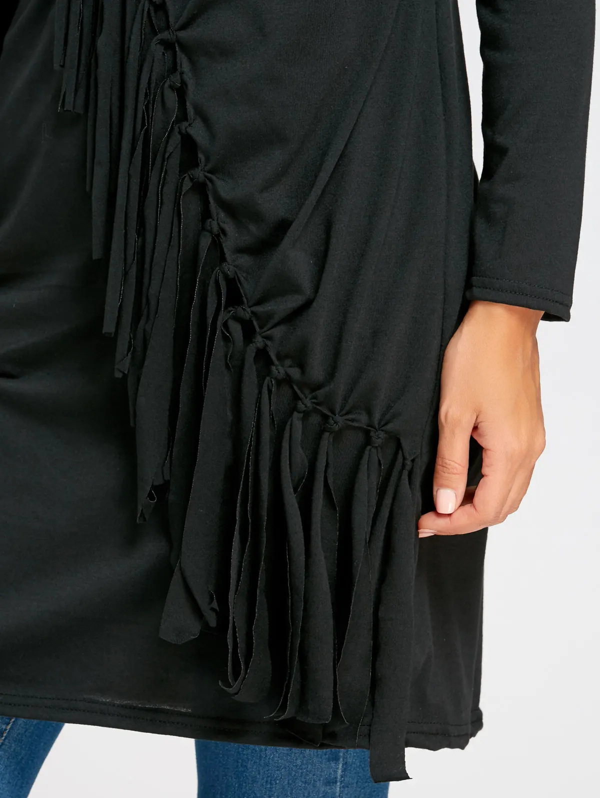 Женское платье с бахромой VESTLINDA черное Повседневное длинным рукавом и