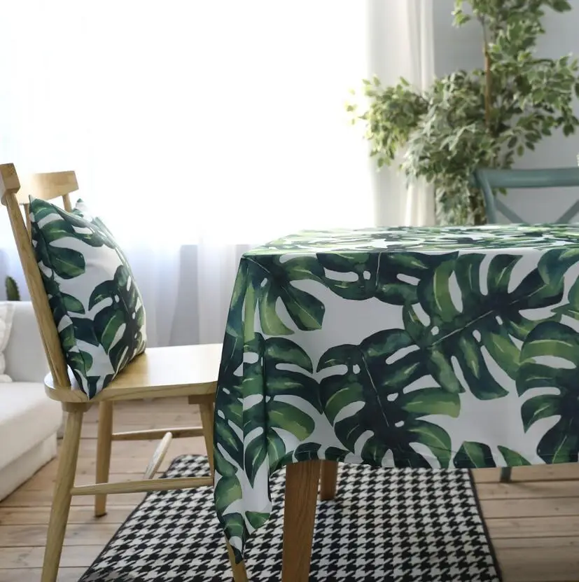 Прямоугольная скатерть с зелеными листьями водонепроницаемый чехол для стола из