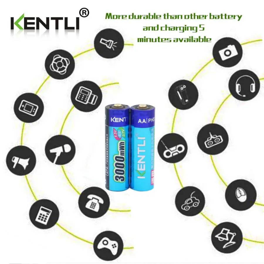 Новая Мощная KENTLI батарея AA 1,5 V 3000 mwh полимерная литий-ионная аккумуляторная батарея Хэллоуин Рождественский подарок и т. Д