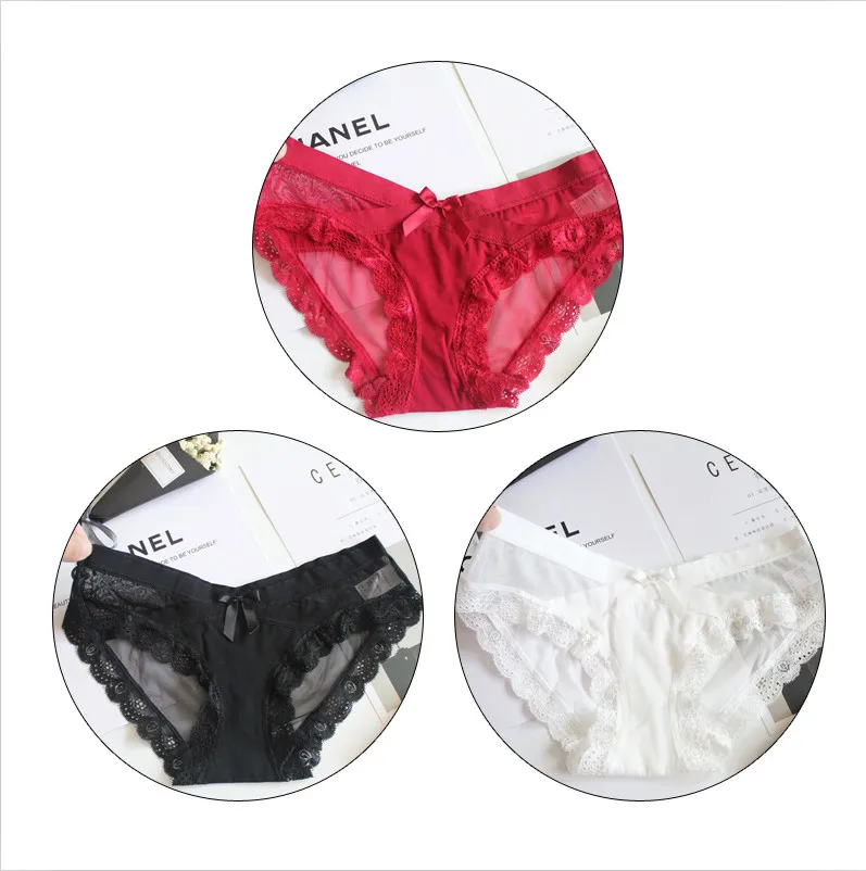 red black white TERMEZY, 3 шт., новинка, сексуальные женские трусы с кружевным краем, нижнее белье из хлопка с низкой талией, дышащее модное нижнее белье, шесть цветов - Цвет: red black white