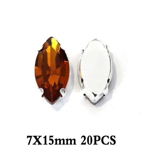 7x15mm-20pcs Кофейные смешанные формы, размеры, пришитые Стразы с золотым клешом, стеклянные стразы с плоской задней стороной, хрустальные стразы для шитья, женское платье Y3517 - Цвет: 7x15mm-20pcs