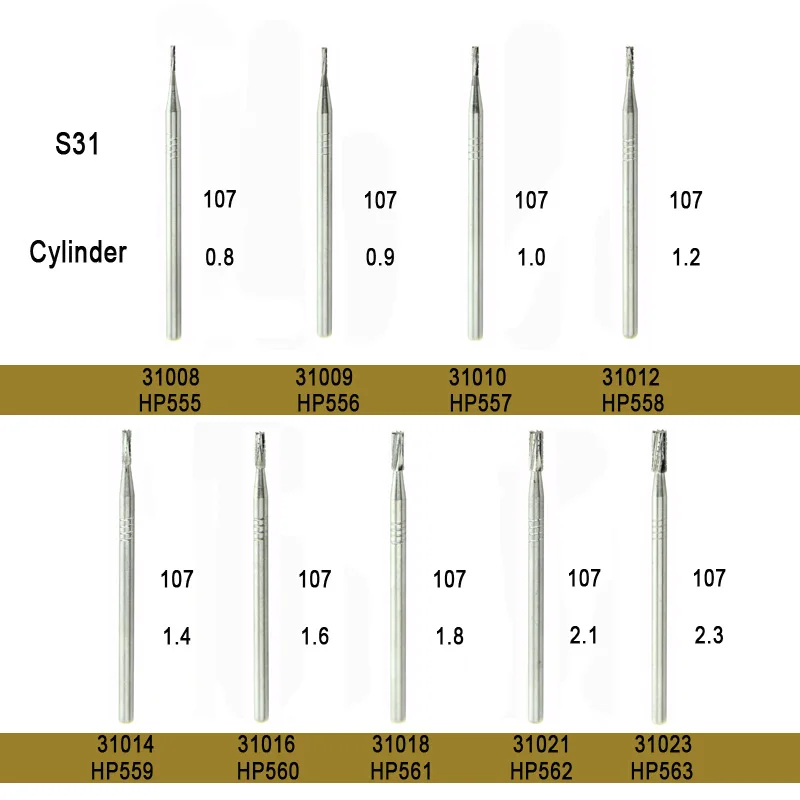 

10pcs/lot ISO 107 Cylinder dental burs names dental tungsten carbide burs with HP Low speed burs